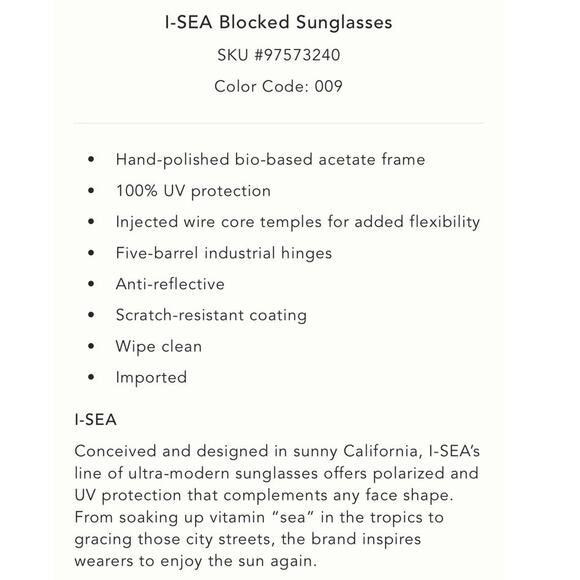 Anthropologie I-SEA Polarized Sunglasses Black White Marble NEW - Picture 7 of 7